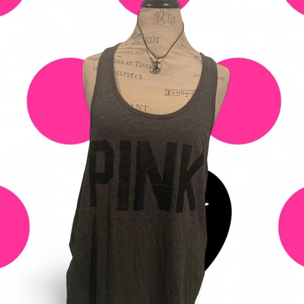 Vintage VS PINK • Grey Floral Lace Racerback Tank top PINK Logo  • SIZE - LARGE